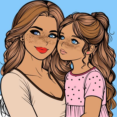 a realistic mom and daughter