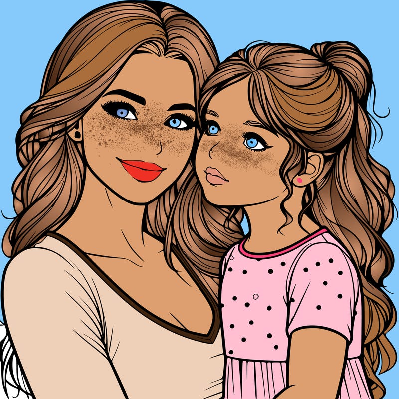 a realistic mom and daughter