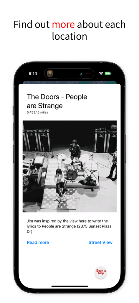 Los Angeles Music Map - Detailed view of a rock music landmark featuring The Doors and song history in the Los Angeles Music Map app