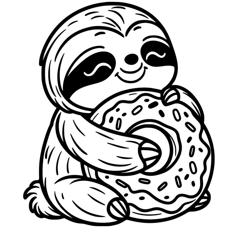 sloth cuddling a donut