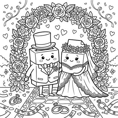 Get ready for a uniquely charming celebration with our Paper Shredder Wedding coloring page! This adorable design features two lovable paper shredders tying the knot under a beautiful floral arch, perfect for a whimsical coloring escape.