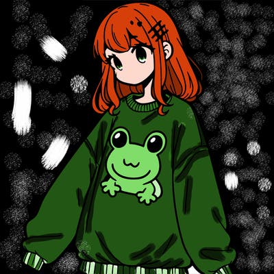 girl wearing frogging sweatshirt
