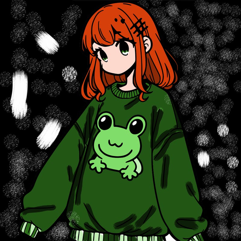 girl wearing frogging sweatshirt
