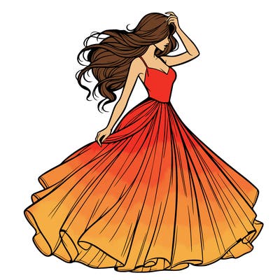 realistic woman with dress flowing in the wind