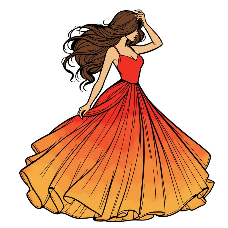 realistic woman with dress flowing in the wind