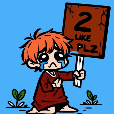 small poor toddler crying with sign that says 2 like plz