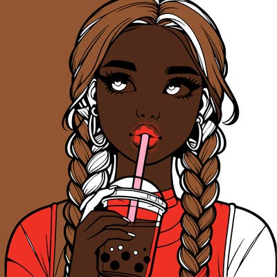 realistic girl with braided hair drinking boba