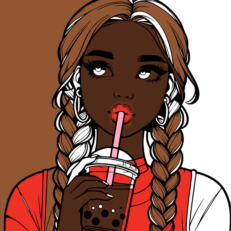 realistic girl with braided hair drinking boba