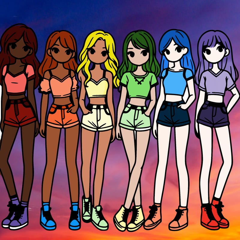 a group of girls wearing crop tops and shorts