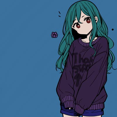 manga teen girl  in a sweater and baggy pants