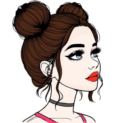 realistic girl with buns on the top of her head