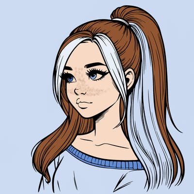 realistic girl with a high ponytail