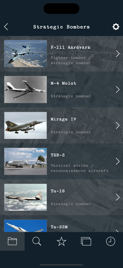 Cold War Military Aircraft - A list of strategic bombers including the F-111 and Mirage IV in the Cold War Military Aircraft reference app