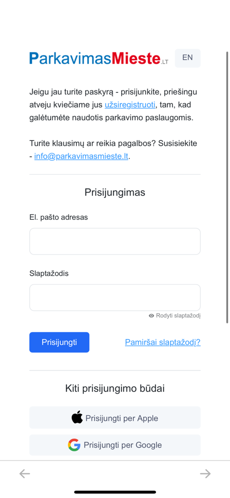 ADCParking - Interface of the ADCParking mobile app login screen showing email and password input fields with social sign in options