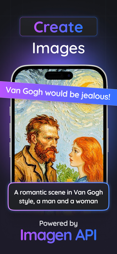 Gemmy AI: Chat & Assistant - Gemmy AI app interface showing an AI generated painting in Van Gogh style