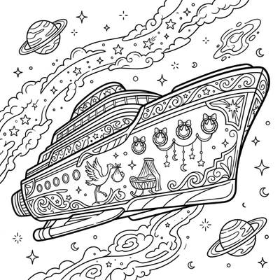 Blast off into a world of creativity with this exquisite coloring page featuring a luxury space liner celebrating a baby shower. A unique blend of cosmic travel and joyous anticipation, this design offers hours of coloring fun.