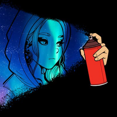 a realistic girl, spray painting