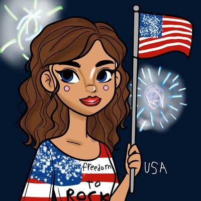 hot girl holding a flag