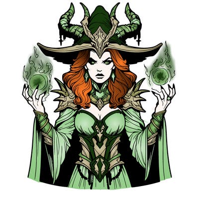 realistic evil sorceress fantasy chaos