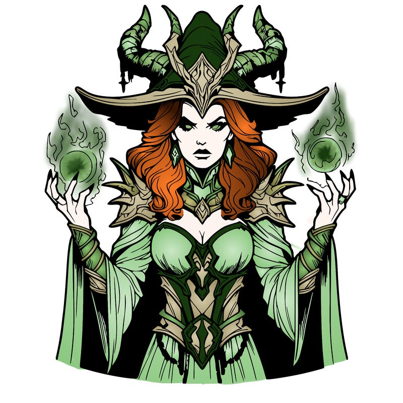 realistic evil sorceress fantasy chaos