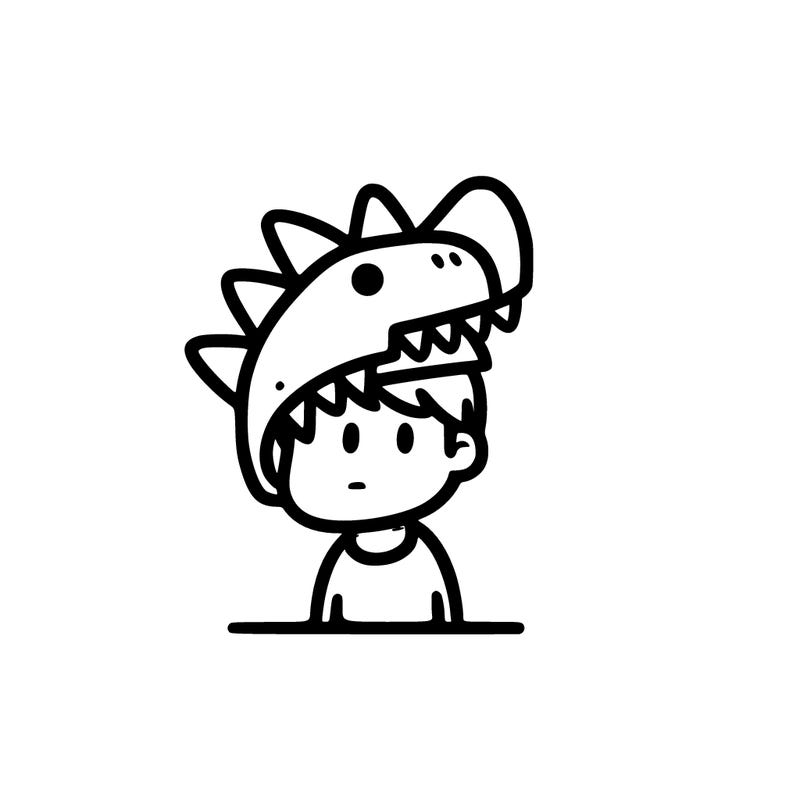 a human with a dinosaur hat