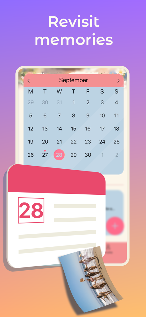 Girl Private Diary With Lock - A screenshot of the Girl Private Diary app showing a calendar interface to revisit past memories and photo entries.
