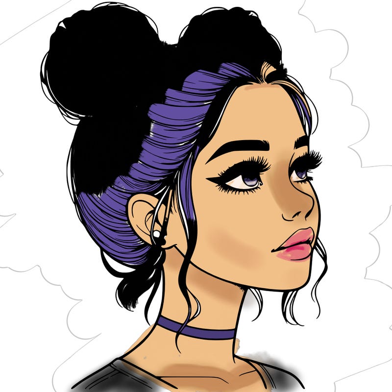 realistic girl with buns on the top of her head