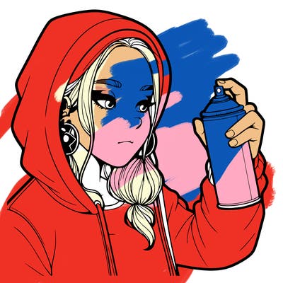 a realistic girl, spray painting