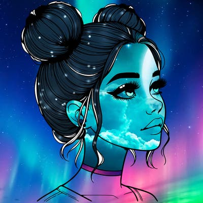 realistic girl with buns on the top of her head