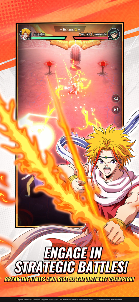 Yu Yu Hakusho：Slugfest - Suzaku using a fire whip in a strategic battle against Yusuke Urameshi in Yu Yu Hakusho Slugfest