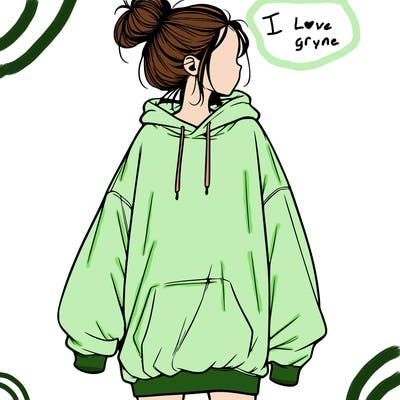 realistic girl with a oversized sweatshirt on and a bun