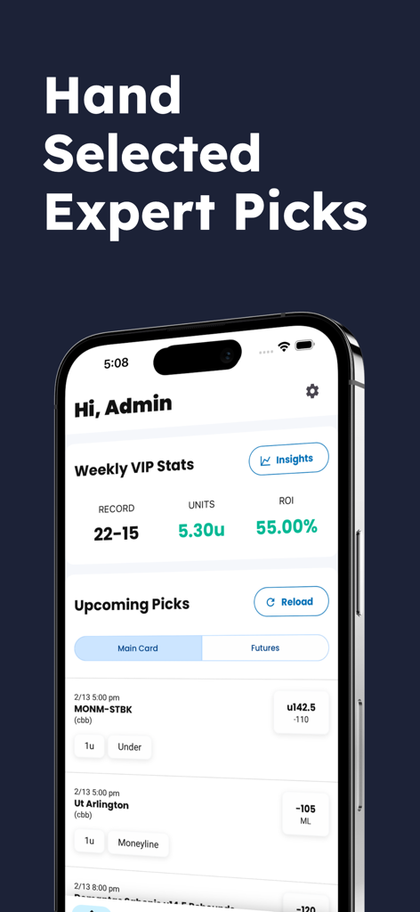 Line Prophet: Sports Betting - Line Prophet app showing weekly VIP stats and upcoming sports betting picks