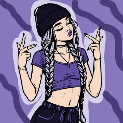 realistic teenage girl with braids and a beanie and crop top doing 🫶🏼
