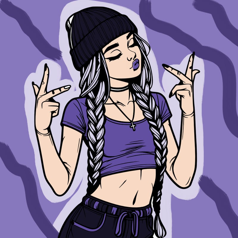 realistic teenage girl with braids and a beanie and crop top doing 🫶🏼