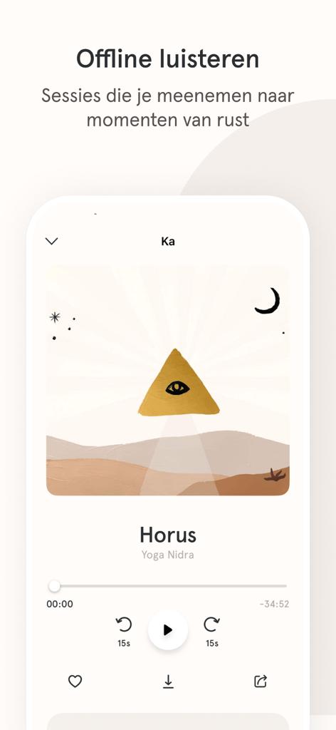 House of Deeprelax – Meditatie - House of Deeprelax app screen for offline listening featuring a Yoga Nidra meditation titled Horus