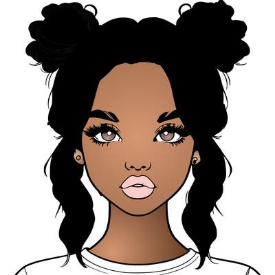 realistic girl with two buns in hair and lips