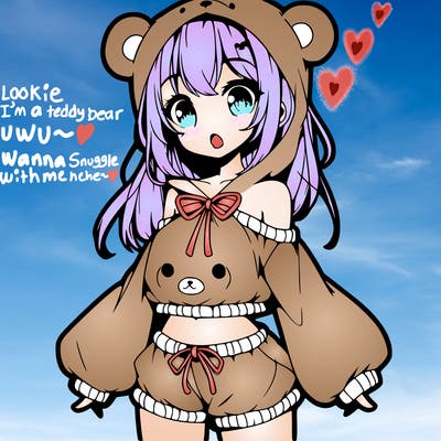 anime girl with teddy bear outfit