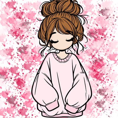 girl with baggy sweatshirt and messy bun