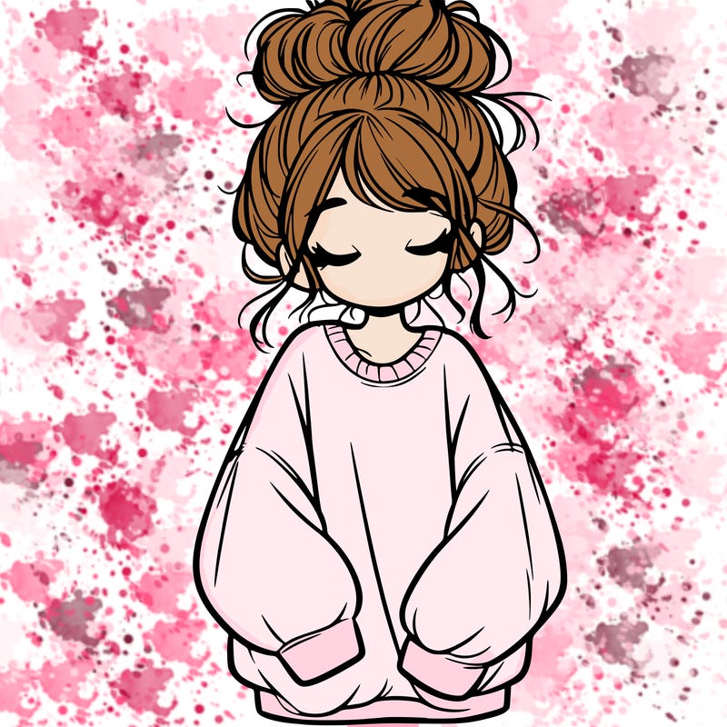 girl with baggy sweatshirt and messy bun