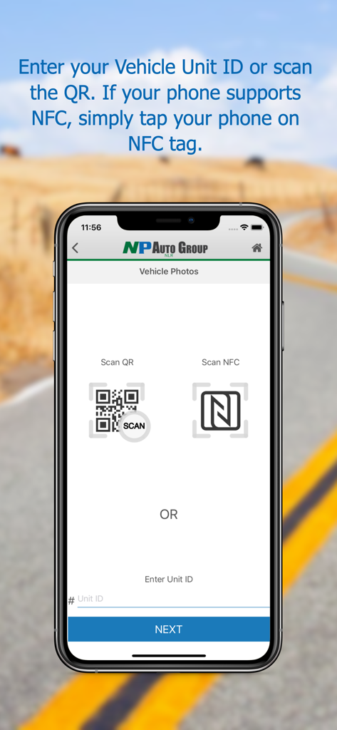 ASAP Rent - ASAP Rent app interface showing QR code and NFC scanning options for vehicle identification