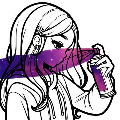 a realistic girl spray painting