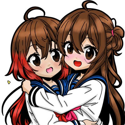 two anime girls hugging eachother