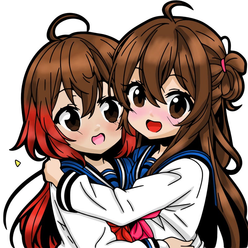 two anime girls hugging eachother
