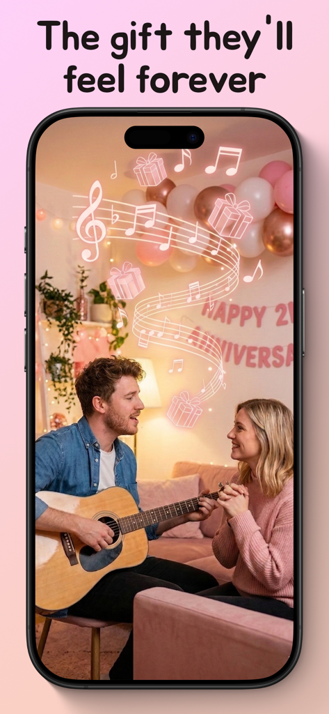 Songloom: AI Song Maker - Un hombre tocando la guitarra para su pareja durante una celebración de segundo aniversario