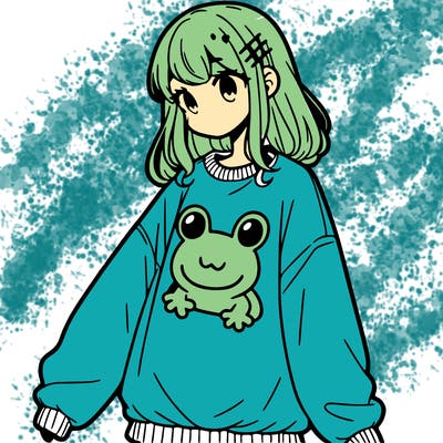 girl wearing frogging sweatshirt
