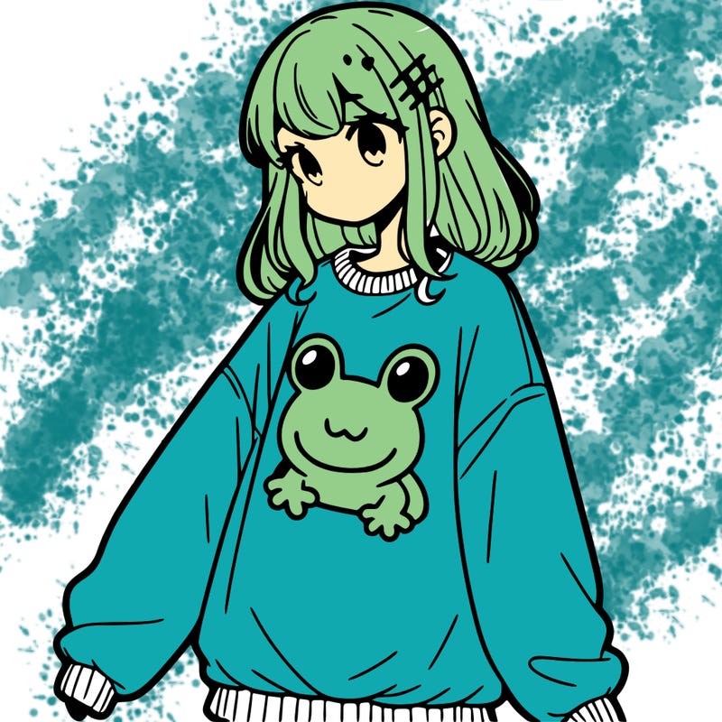 girl wearing frogging sweatshirt