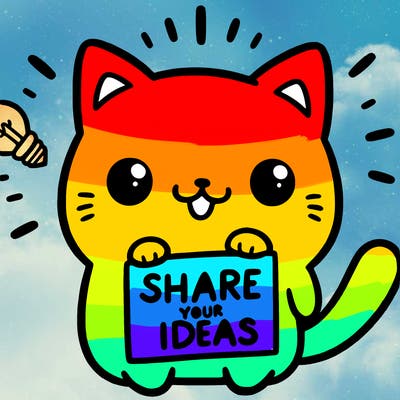 a cute cat saying share your ideas