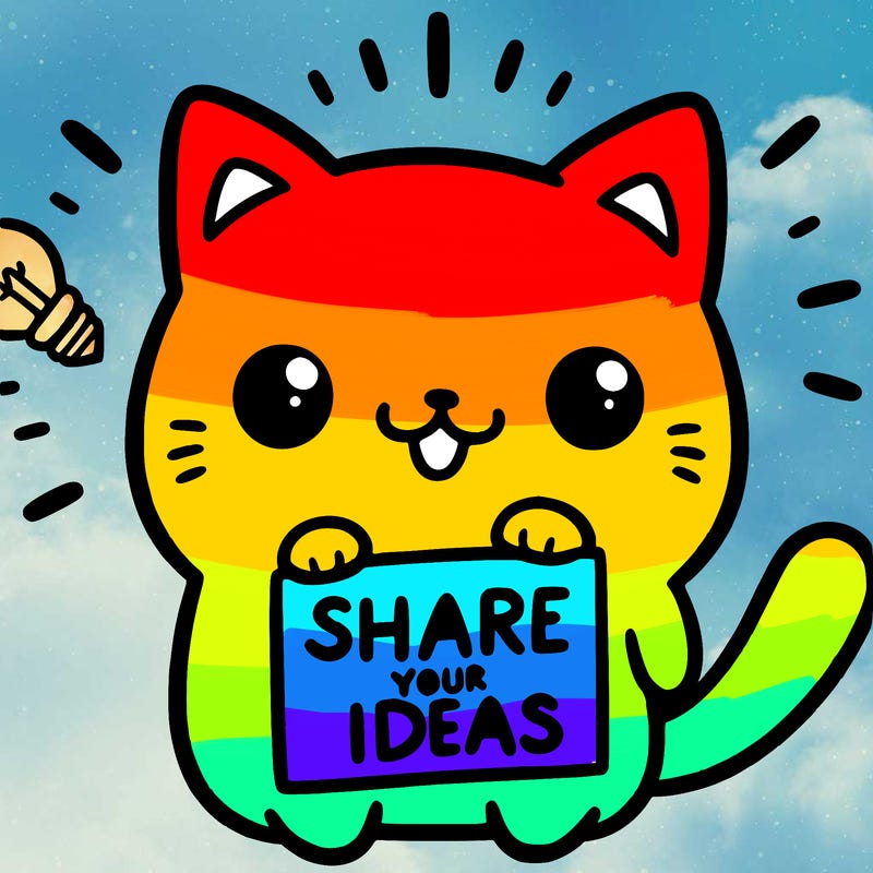 a cute cat saying share your ideas