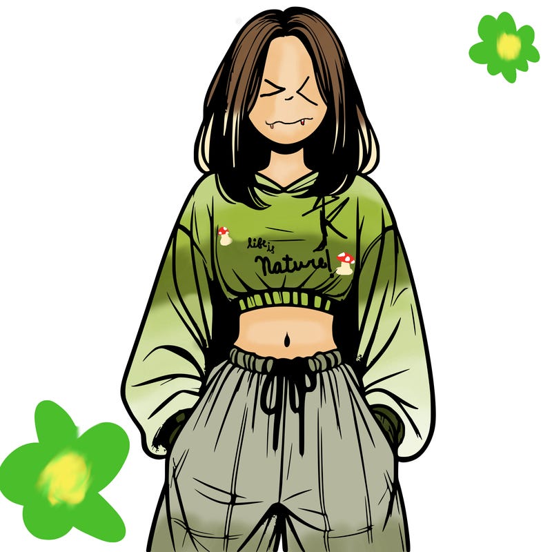 realistic girl faceless with baggy pants and a crop top