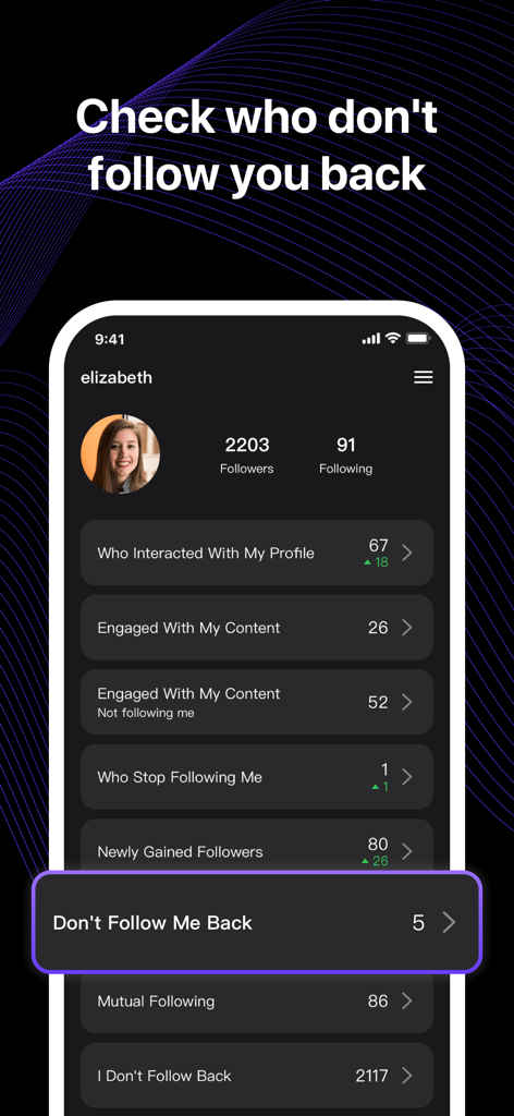 iTrackr app dashboard showing Instagram follower and unfollower analytics